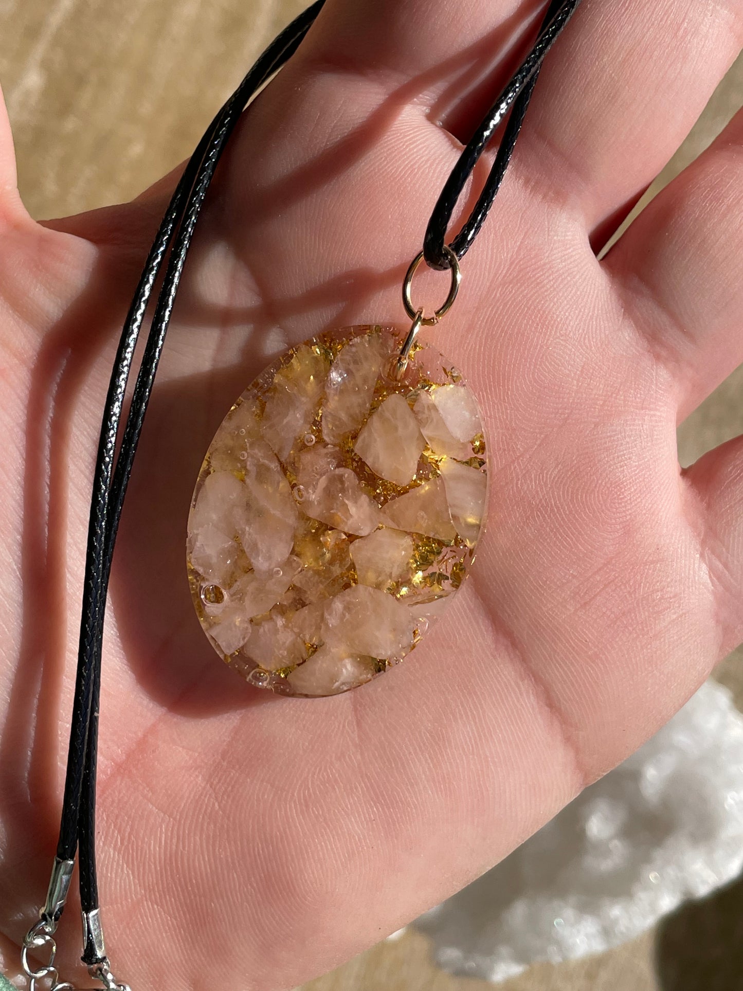 Collier Quartz Rose Or