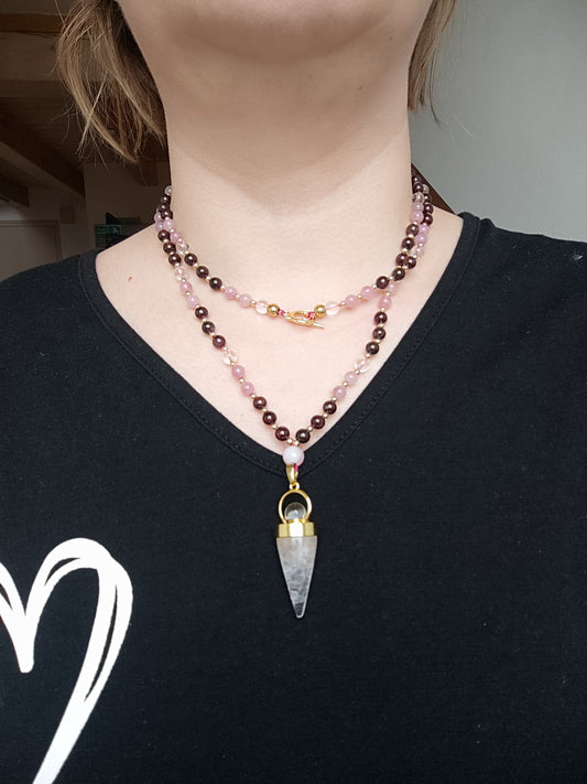 Mala Quartz rose et Grenat