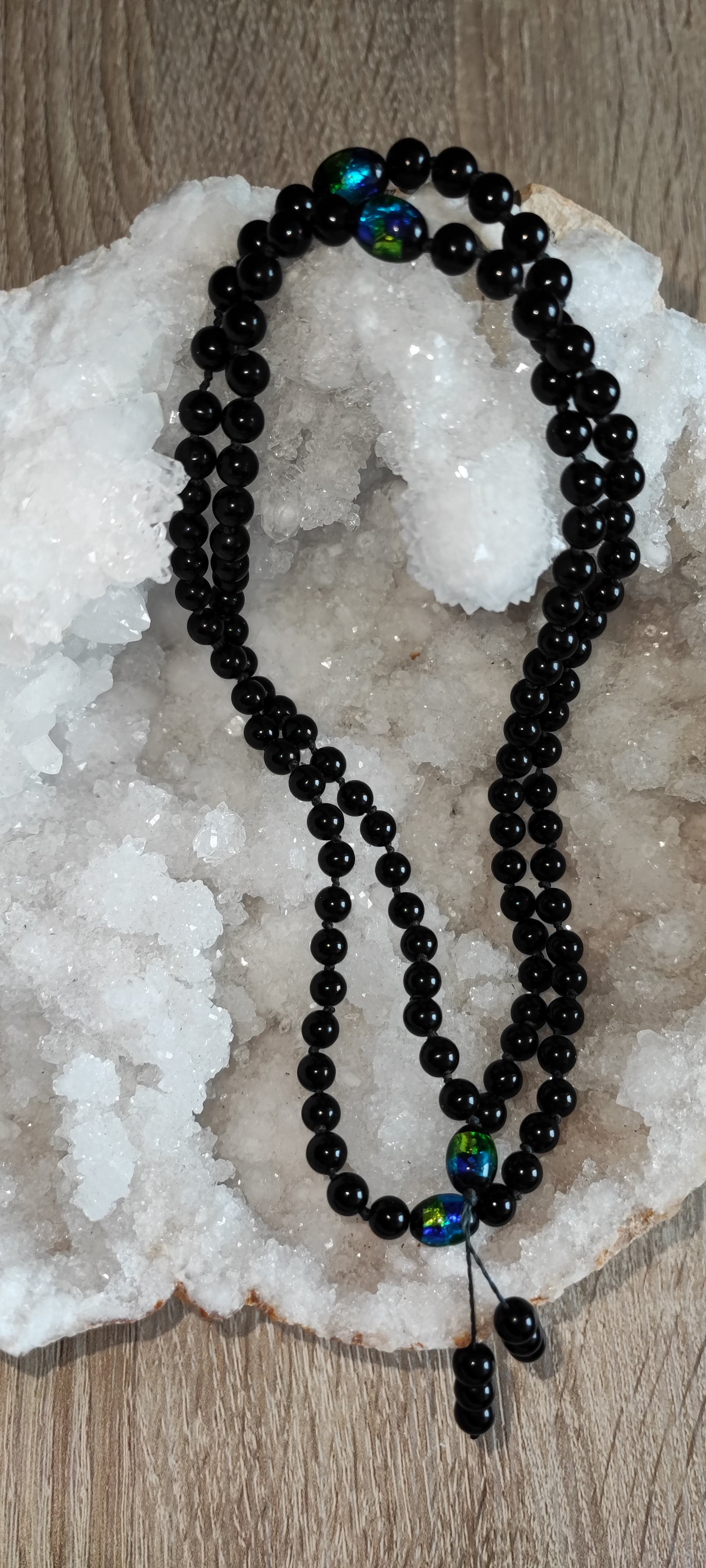 Mala Obsidienne noire et verre de Murano