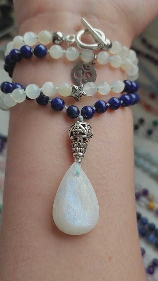 Mala Lapis lazuli et Pierre de lune