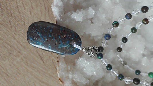 Mala Azurite Chrysocolle Cristal de roche